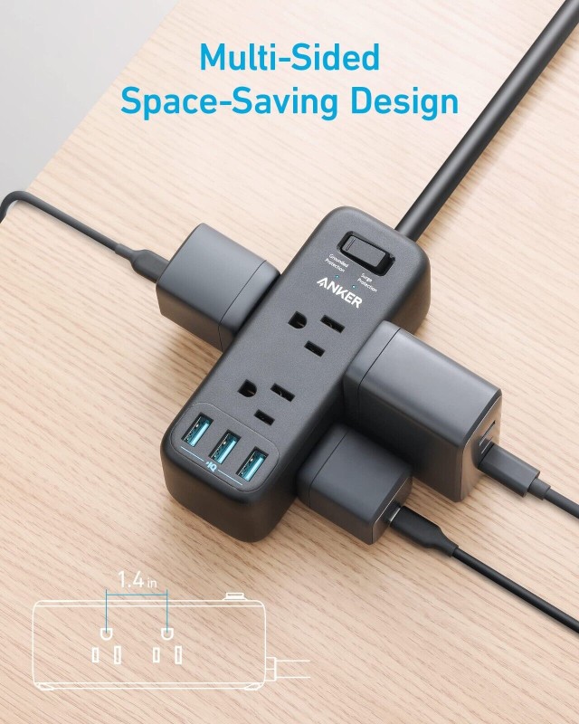 Anker 6 Power Strip Surge Protector w/ 3 USB 5ft Extension Cord for Travel Home