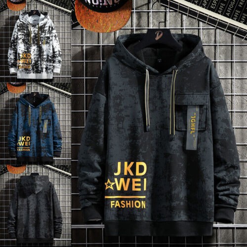 Mens Loose Long Sleeve Hooded Sweatshirt Tops Casual Camouflage Pullover Hoodies